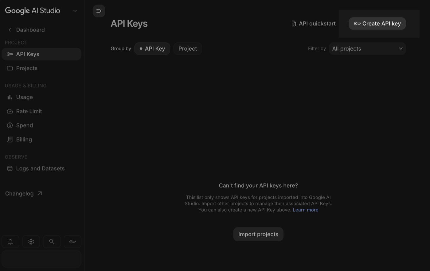 Откройте страницу API-ключей