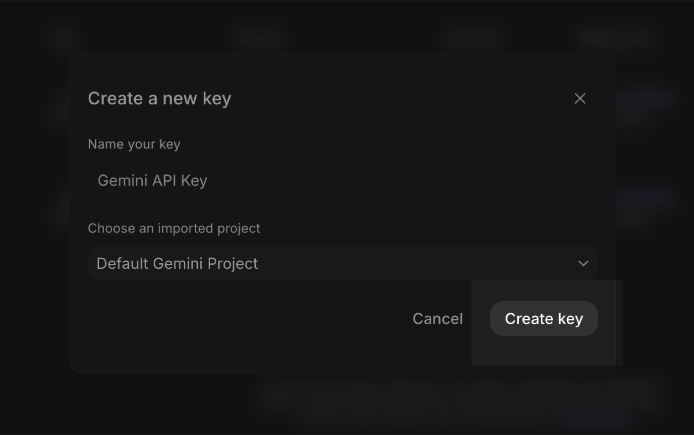 Нажмите Create API key
